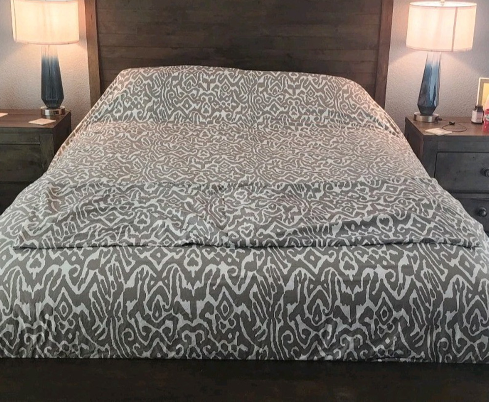 Pottery Barn Gray Slate Cotton Graphic Percale Full/Queen Duvet Pillow Shams
